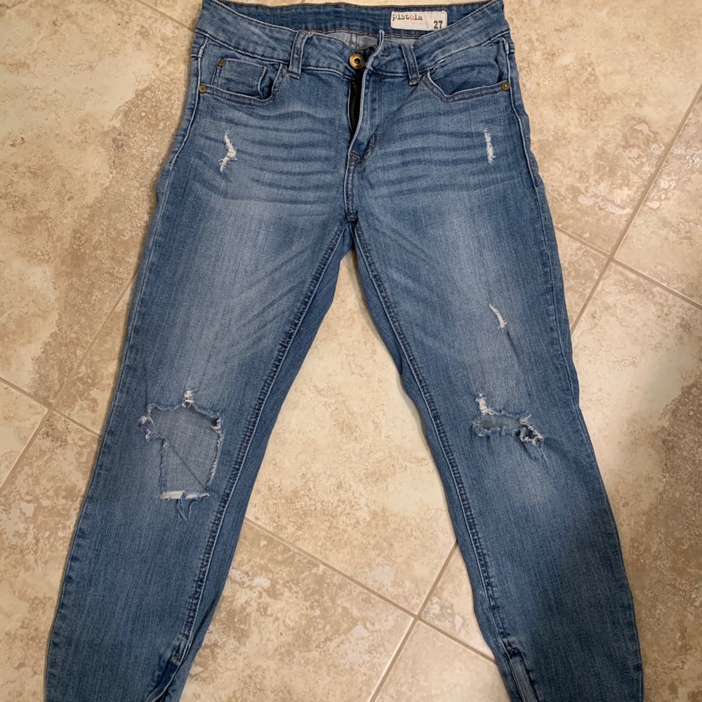 Pistola distressed zipper bottom jeans size 27